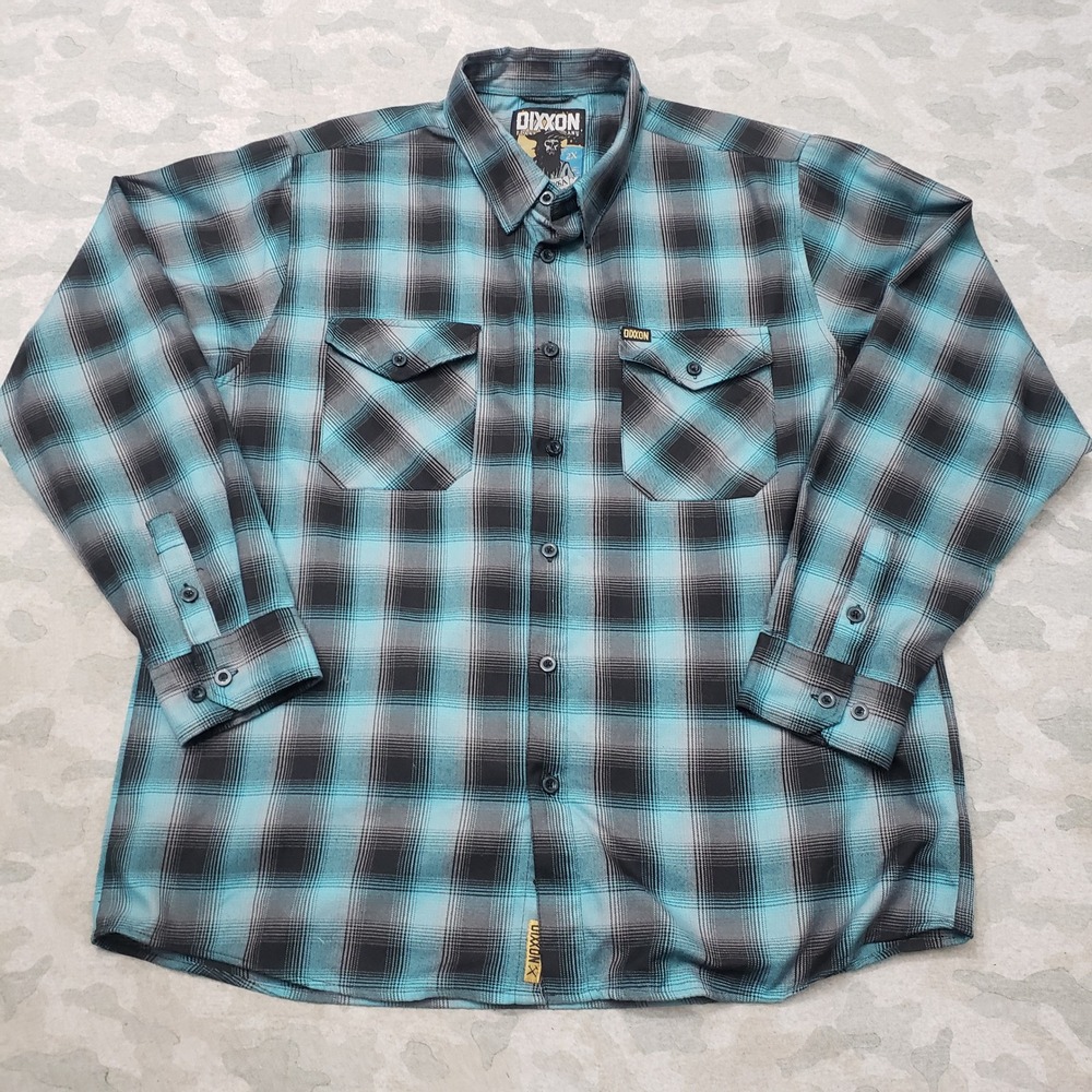 Dixxon Flannel Shirt Men 2X Blue Tortuga Plaid Long Sleeve Button-Up Motorcycle